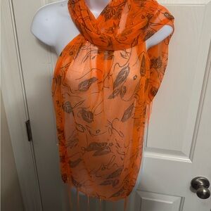 Gorgeous Orange Fall Halloween Sheer Scarf Leaves, Wind, Sequins Sparkle Design